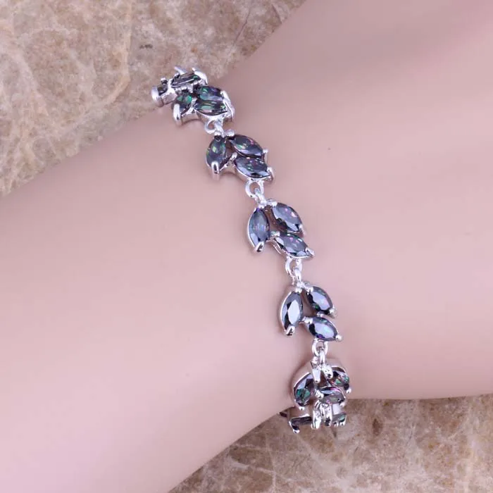 Поглощающий Радужный Кубический Цирконий 925 пробы Серебряный браслет-цепочка 6,5-7,5 дюймов S0541