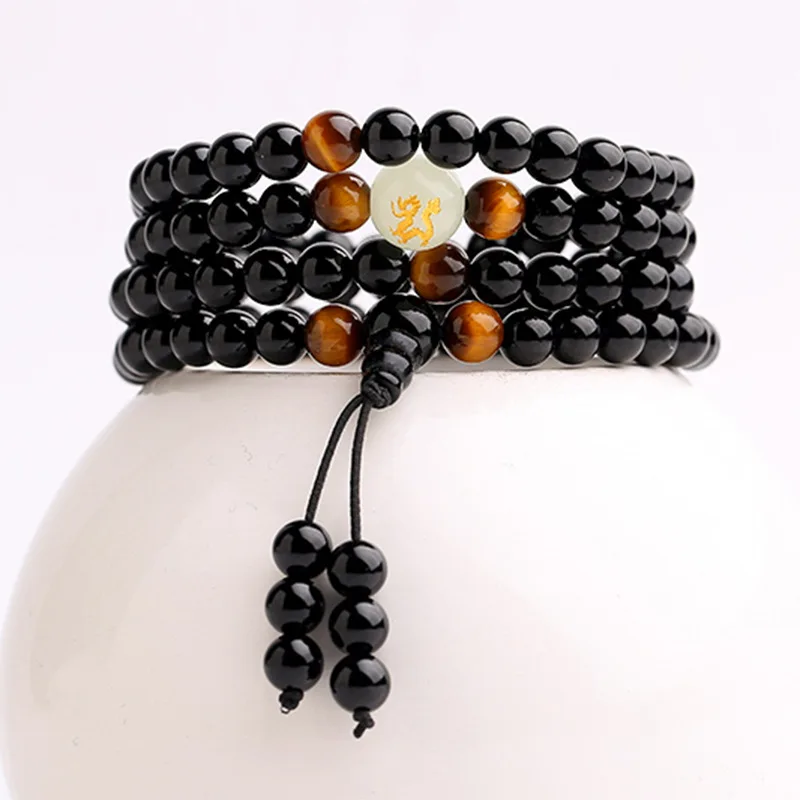 

Ethnic Glow In The Dark Black 108 Buddha Beads Stone Bracelet Bangle Long For Men Women Couple Handmade Rosary Amulet Jewelry