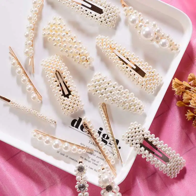 

Women Pearl Hair Clips Hair Accessories For Women Adult Headwear Hairgrip Geometric Rhinestone Hairpin Hair Barrettes For Girl