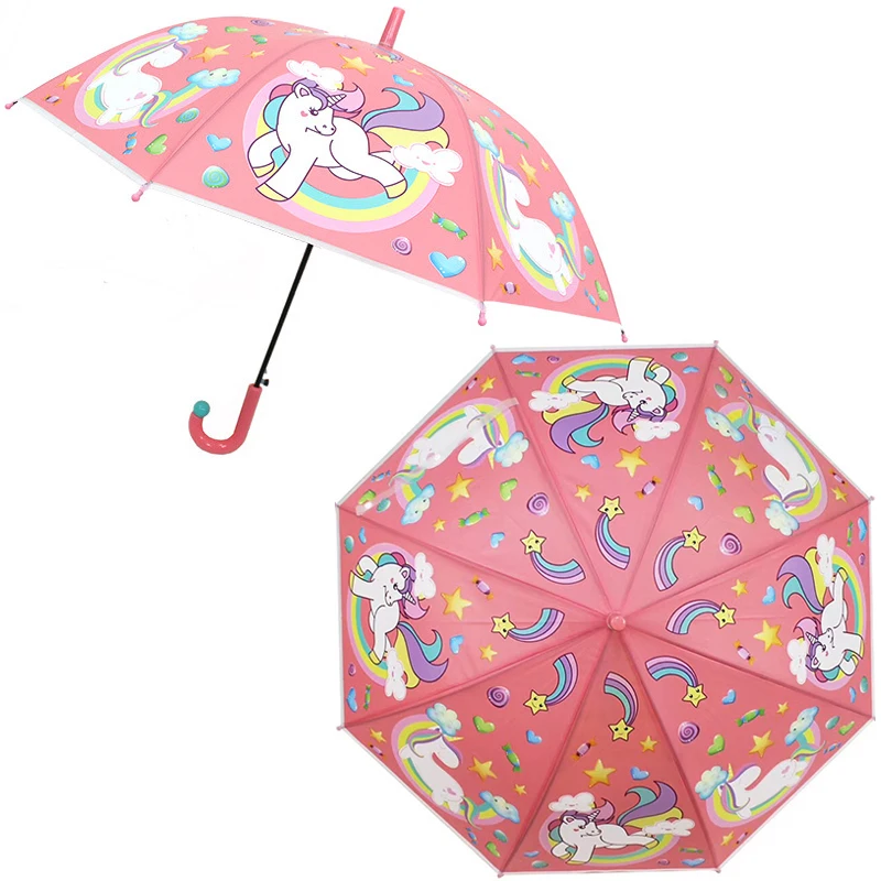 Unicorn Rainbow & Stars Umbrellas 27 Unicorn Rainbow & Stars Umbrellas -Unicorn Fashion SAFEBET Kids Unicorn Umbrella Cute Transparent Umbrellas Apollo Semi Automatic Cartoon Penguin Children Umbrella Drop Shipping