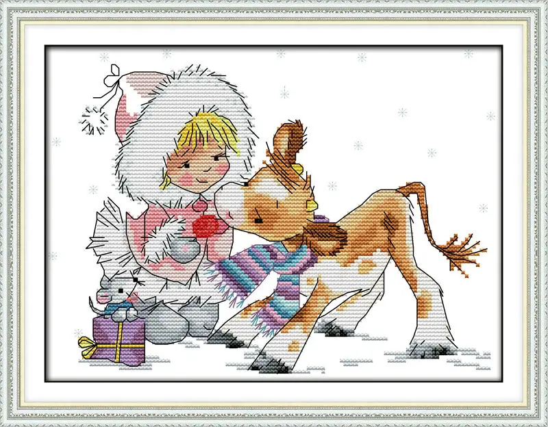 

The girl with a fawn Printed on Canvas DMC Counted Chinese Cross Stitch Kits printed Cross-stitch set Embroidery Needlework