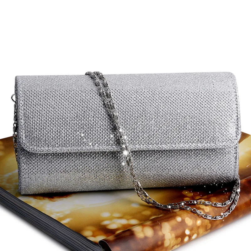 

Fashion Women Evening Shoulder Bag Bridal Clutch Shining Sequins Silk Bottom Elegant Prom Party Wedding Envelope Lady Long Bag