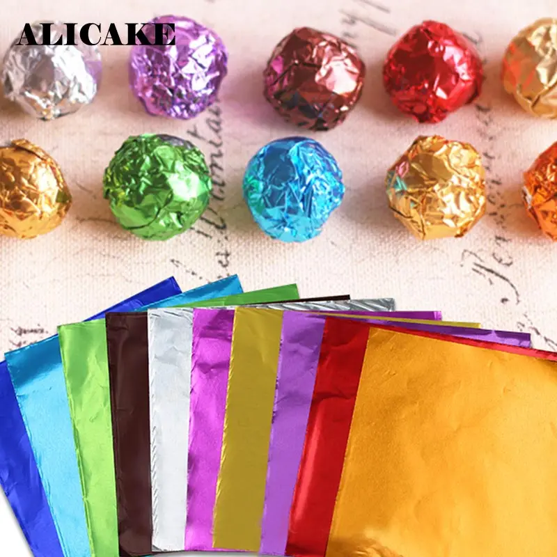 

100Pcs/Set 8Cm*8Cm Chocolate Tin Foil Aluminum Wrapping Tin Paper Candy Diy Party Gold Embossing Gift Packaging Craft Paper