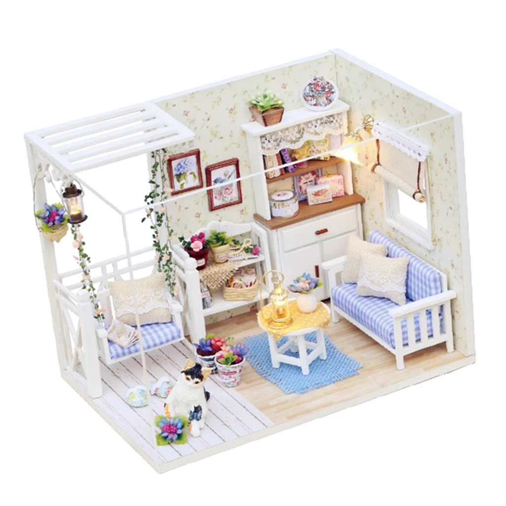 DIY Wooden Dollhouse Kit w/ Furniture Peaceful Kitten Diary Children Christmas Birthday Gift 1/24 Dollhouse Kit Kids Toys