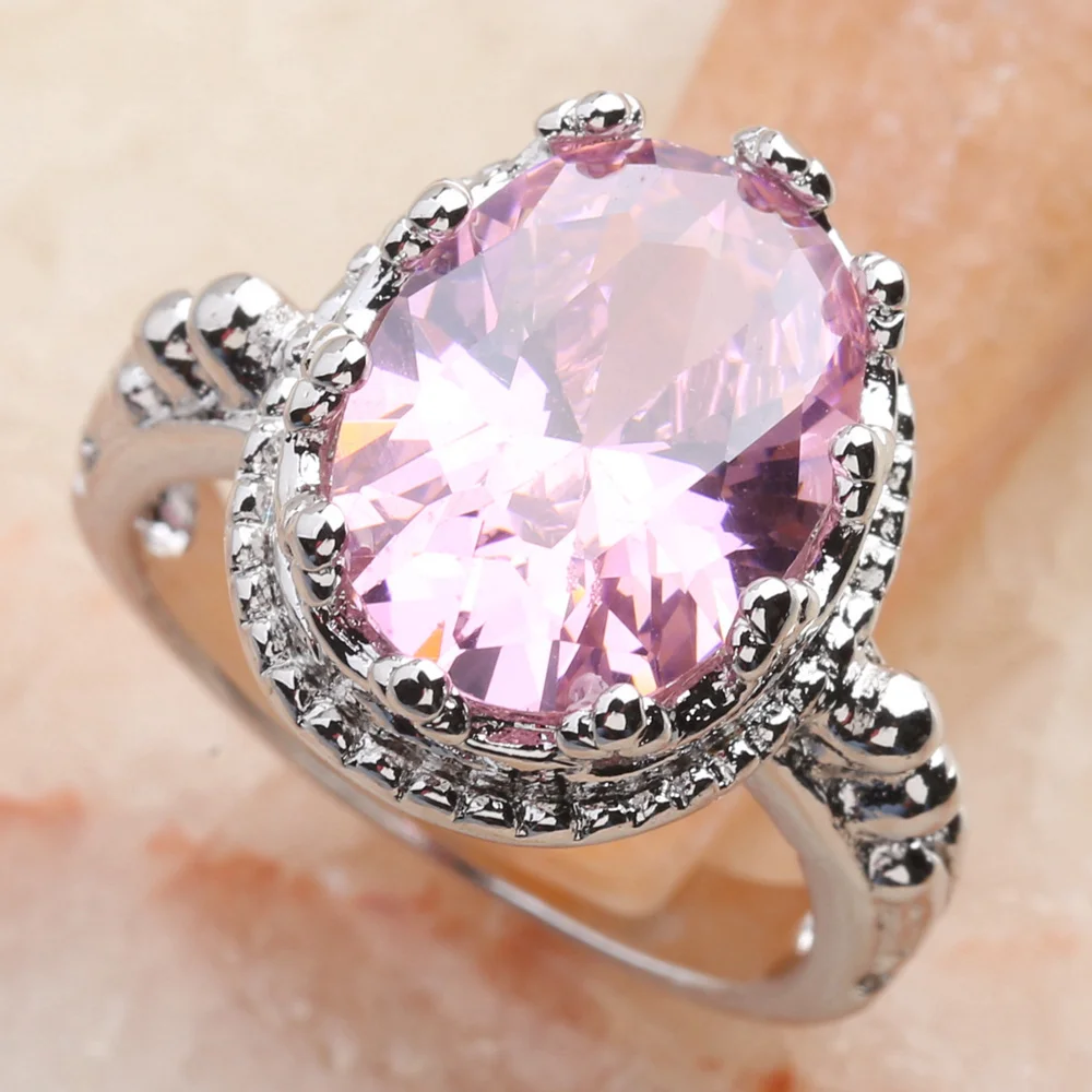 Эксклюзивное розовое кольцо Kunzite 14*10 мм из полудрагоценного серебра Крутое для