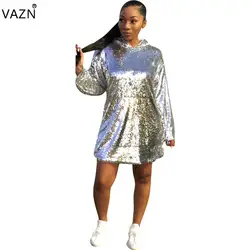 VAZN осень 2018 новое поступление женское повседневное мини-платье с капюшоном с длинным рукавом однотонное женское прямое шикарное