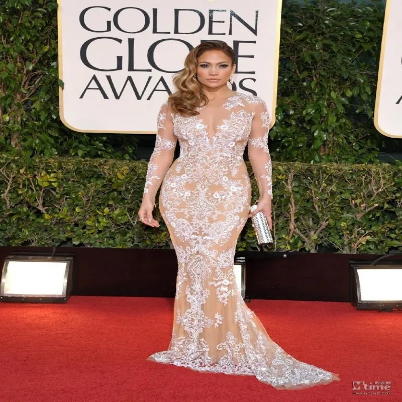 Fashion 2016 Embroidered Mermaid Celebrity Dresses 2017 Red Carpet Fashion 2016 Embroidered Mermaid Celebrity Dresses 2017 Red Carpet Jennifer Lopez Y Lace Sheer Long Sleeve Vestido De Festa In Inspired