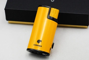 

COHIBA Brand Windproof Cigar Cigarette Metal Lighter 3 Torch Jet Flame Refillable With Cigar Punch And Gift Box