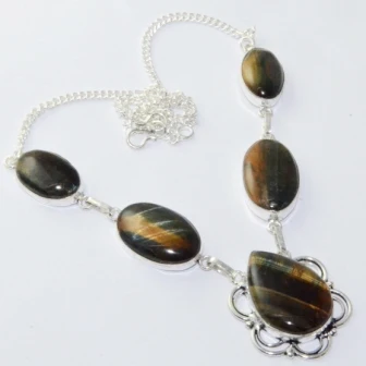 

Tiger Eye Necklace Silver Overlay over Copper, 50.7 cm, N1742