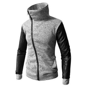 

New Mens Autumn Winter Stand Collar Diagonal Pull Fashion Hoodie Men Casual Long Sleeve Zipper Hooded Male Tops 2colour