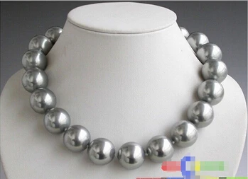 

HUGE 17" 20mm round gray SOUTH SEA SHELL PEARL NECKLACE> Wholesale Lovely Women's Wedding Jewelry