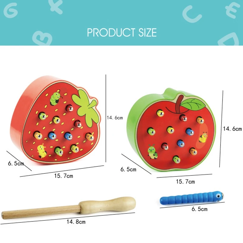 Деревянная детская головоломка, игрушка для раннего образования, яблоко, клубника, ловля жуков, игра, ловля червя, игрушка от Яблока до червя