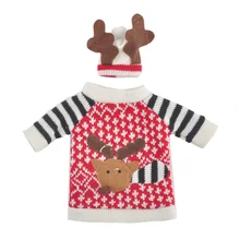 1 Piece Cute Sweater Red Wine Bottle Cover Bags Santa Claus Dinner Table Decoration Clothes With Hats Home Party Decors