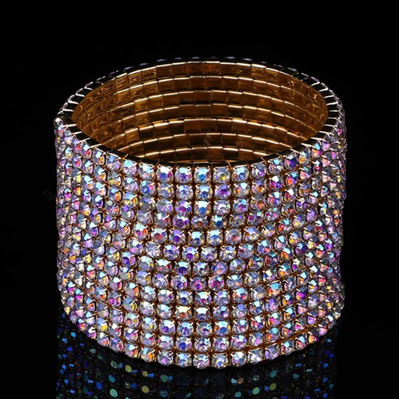 TDQUEEN 12 Rows AB Crystal Bangles Silver Plated and Gold Color Women Rhinestone Bangle Spiral Upper Arm Bracelets (5)