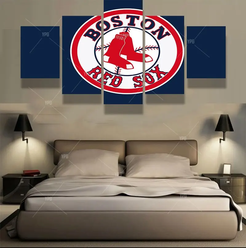 5 Panels Boston Red Sox Sports Team Fans Oil Painting For Living 5 Panels Boston Red Sox Sports Team