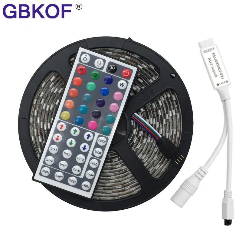 

White PCB Board 5050 LED RGB Strip 5M Led Tape IP65 Waterproof 300 LEDs/Roll fita de led +44 keys IR Remote Controller Free ship