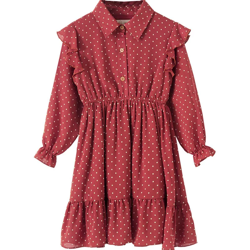 Брендовое платье для девочек платье принцессы в горошек с длинными рукавами Новинка года, детское весеннее Платье милое детское платье одежда для малышей с рюшами#3975