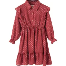 Брендовое платье для девочек платье принцессы в горошек с длинными рукавами Новинка года, детское весеннее Платье милое детское платье одежда для малышей с рюшами#3975