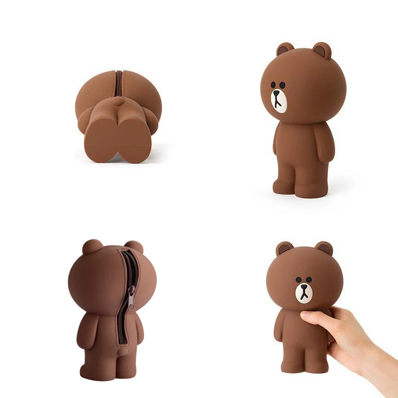 3D мультяшный коричневый медведь и кони контейнер для карандаша чехол Kawaii корейский кремнезем милый чехол-карандаш подарки для детей