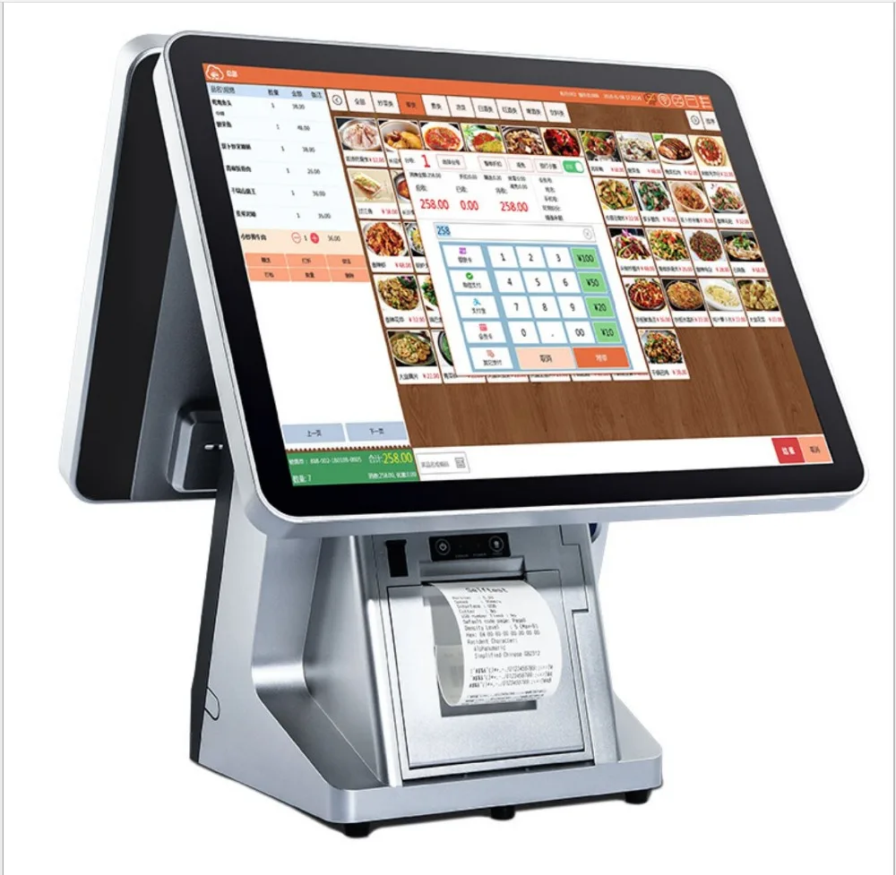 

15 inch 2 touch screen restaurant ordering system pos system all in one