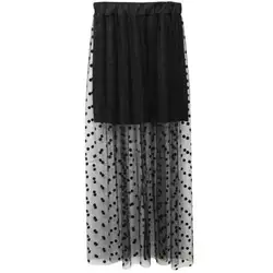 Женская юбка с высокой талией Прозрачная Марля сетчатый тюль кружева точка Готический Длинный Макси юбка