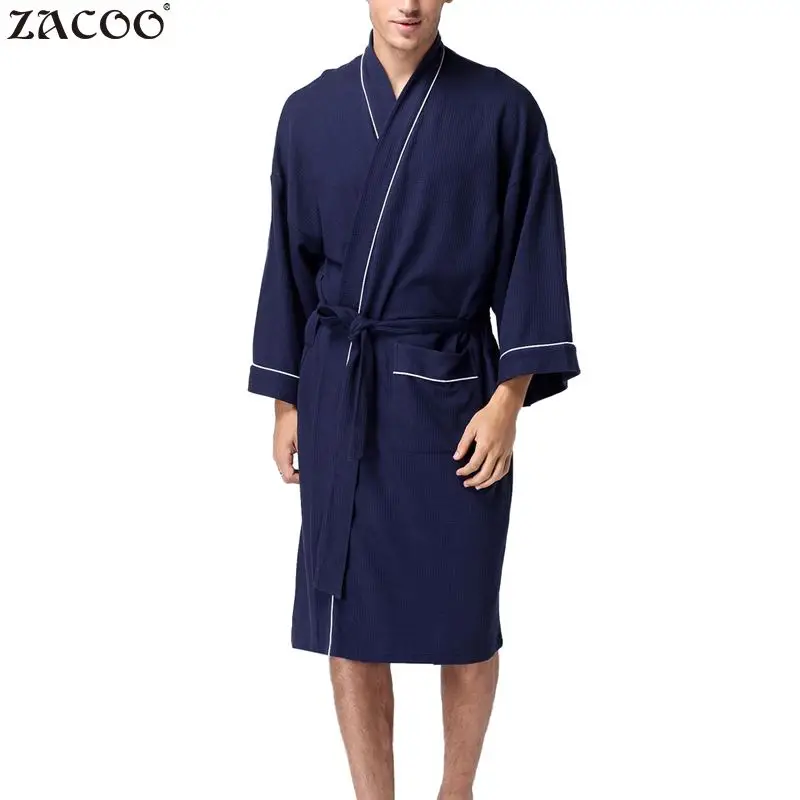 

ZACOO Men's Shawl-Collar Coral Flannel Bath Robe Winter Autumn Casual Nightgown Long Bathrobe Men Sleepwear Robes