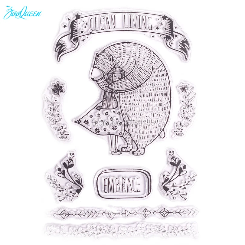 

Bear Embrace Girl transparent clear stamps for Scrapbooking/Card Making/Stamps set stationery Christmas Fun Party Supply Decor