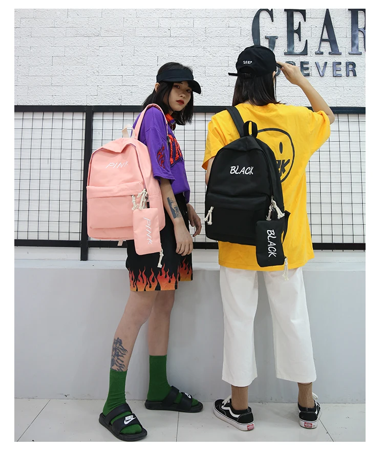 Милая желтая школьная сумка для девочек-подростков, модные холщовые женские рюкзаки, 2 шт./компл., Корейская вышивка, Mochilas, дорожная сумка для ноутбука