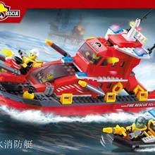 Обучающий строительный блок пожарная спасательная вода спрей пожарная лодка 4 пожарный 340 Обучающие Кирпичи подарок-игрушка для мальчика-без коробки