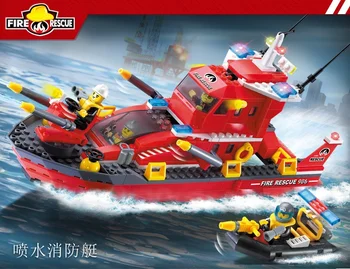 

Enlighten Building Block Fire Rescue Water Spray Fire Boat 4 Fireman 340pcs Educational Bricks Toy Boy Gift-No Box