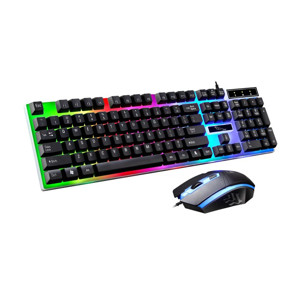 

Mechanical Feel LED Backlit USB Wired PC Rainbow Gaming Keyboard Mouse Set Gamer Gaming Keyboard Mouse For Game And Home Office