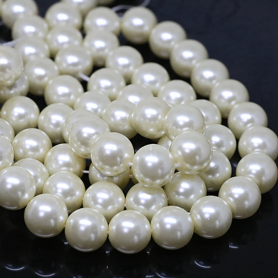 

Top quality imitation cream white shell pearl round loose beads 4-14mm pick size women elegant jewelry making 15inch B1612