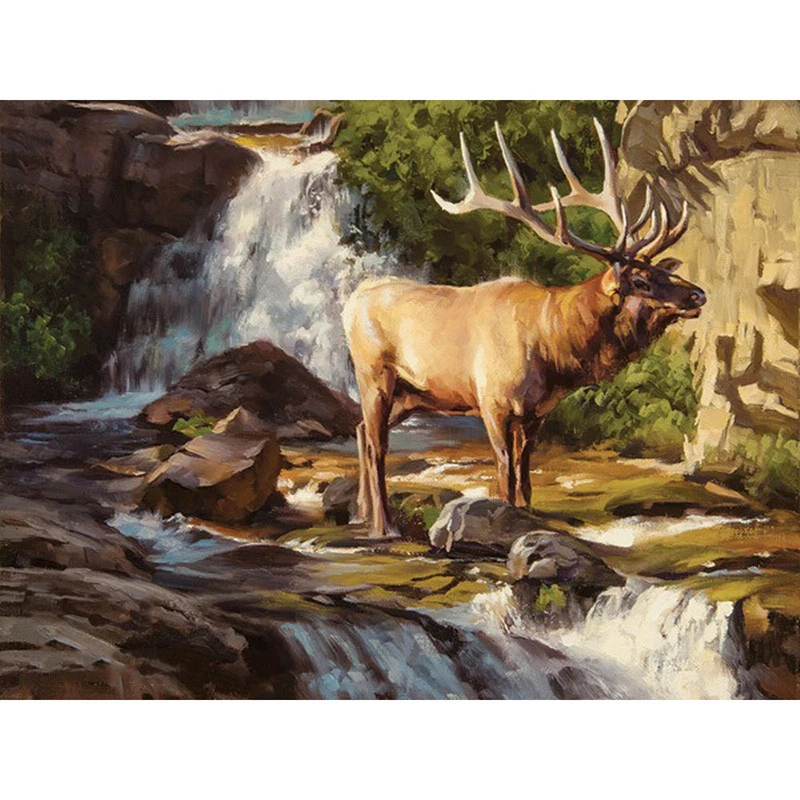 Full Square/Round DIY Diamond Embroidery Elk on the stone 5D Diamond