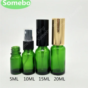 

500pcs 5ml 10ml 15ml 20ml 30ml 50ml 100ml Green Glass Bottle with Fine Mist Sprayers Glass Sprayer bottle for Essential oil