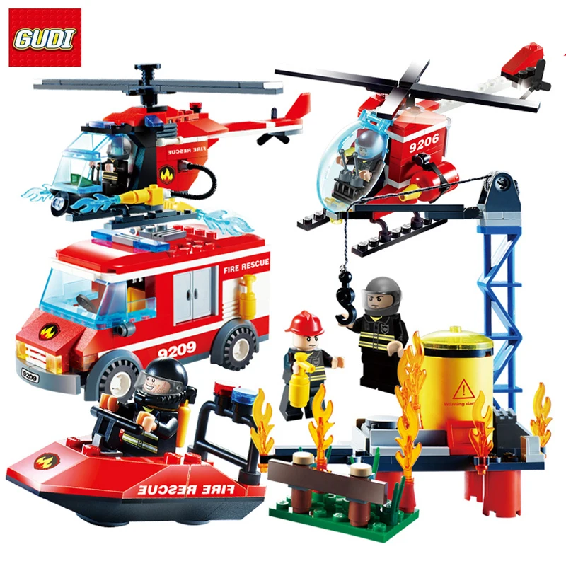 

GUDI Building Blocks DIY Fire series Building Blocks Assemblage toys Firefighters Action Figure Educational Toys For Children