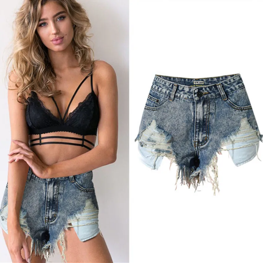 Fashion Denim Skort Asymmetrical Skirts Women High Waisted