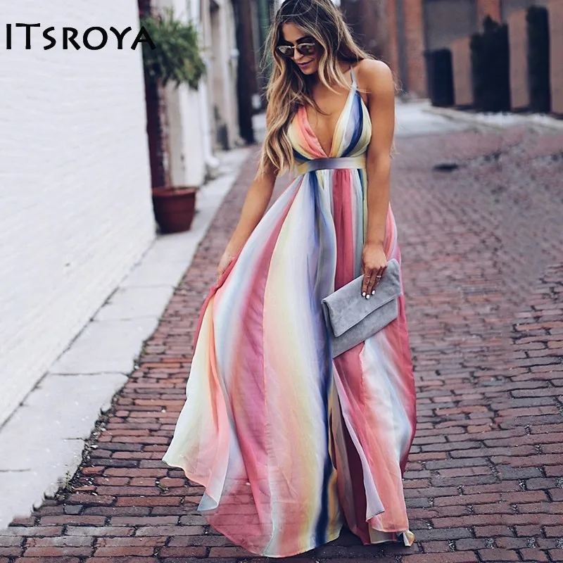 

Itsroya 2018 Backless Long Beach Dress Cover Up Bohemia Cross Strap Swimwear Women Bikini Cover Up Chiffon Swimsuit Cover Up