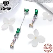 BISAE 925 пробы серебряные Геометрические Квадратные серьги-гвоздики для женщин Простые зеленые CZ длинные модные серьги ювелирные изделия Brincos ECE408