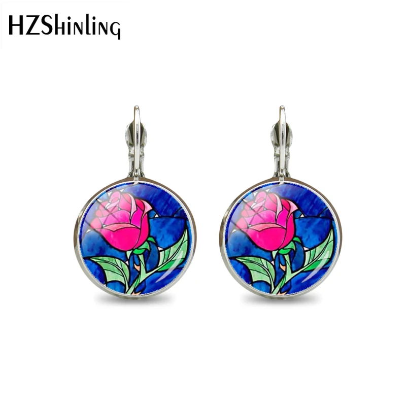 Pendiente de la Bella y La Bestia, colgante de rosa, joyería artística de cabujón de cristal, regalo de maravilloso para una amiga|Pendientes con forma de gota| - AliExpress