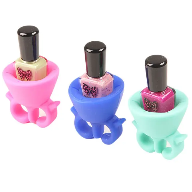 Wearable Nail Polish Bottle Holder 3 Colors Ring Style Portable Wearable Nail Polish Bottle Holder 3 Colors Ring Style Portable Flexible Art Tips Silicone Varnish Stand
