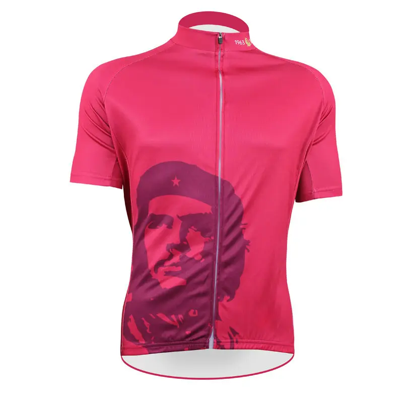 

Free Shipping Men Short Sleeve Cycling Jersey Che Guevara Breathable Bike Shirt Rose Red Cycling Clothing Number 50 Size XXS-5XL
