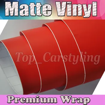 

Satin Red Vinyl For Car Wrapping Film With Air Release / Air bubble free Matte RED Car Wrap Styling Covering Size:1.52x30m/roll