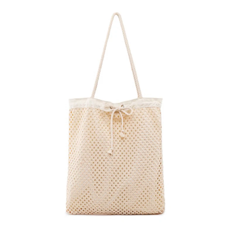 

New Hollow fishing net woven bag femme tide female portable holiday beach playa Drawstring bag Vintage travel sac de plage bag