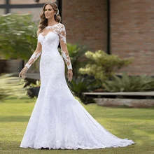 Vestido de Casamento сексуальное свадебное платье русалки с длинными рукавами кружевное свадебное платье с аппликацией свадебное платье Trouwjurk ML429