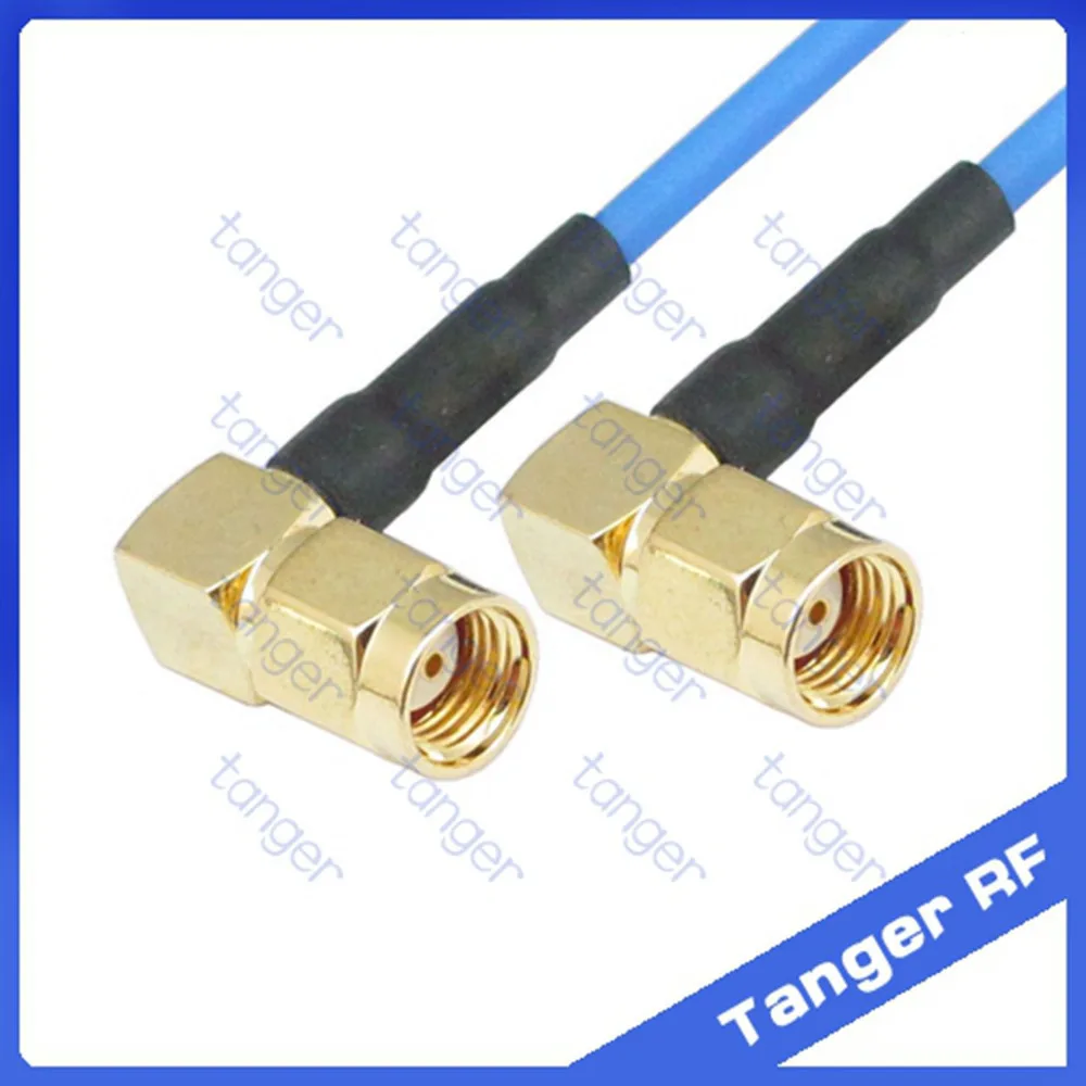 

RP-SMA male to RP-SMA male double right angle connector with RG405 RG086 Coaxial Jumper blue cable 8in 8" 20cm RF Low Loss Coax