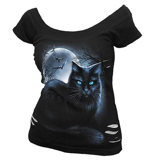 Cat Printing Women T Shirt 3D Cat T Shirt Casual Female Round Neck ...