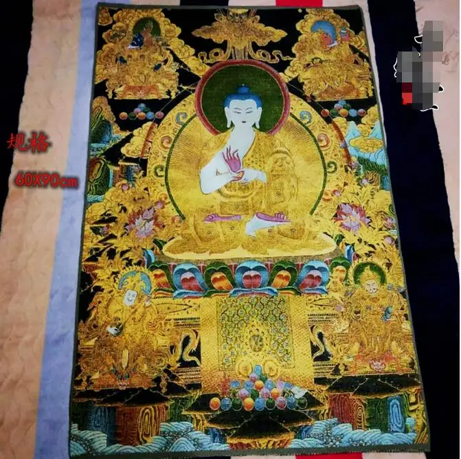 

Exquisite Tibetan Buddha Statue Nepalese Thangka Portrait Brocade Silk Embroidery Sakyamuni Thangka Embroidery