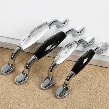 

Free shipping 128mm Crystal Glass Luxury Door Handles Black Transparent Cabinet Cupboard Wardrobe Drawer Closet Pull Knobs