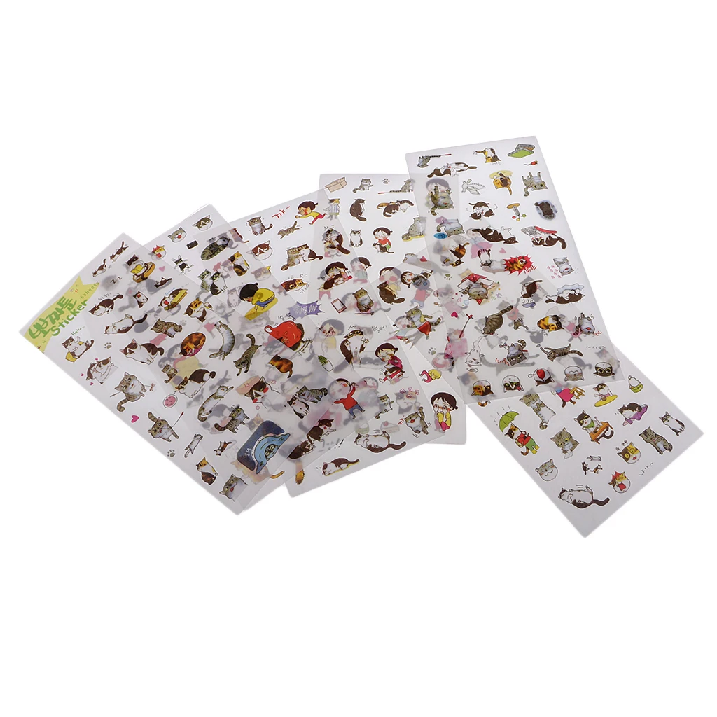 6 Sheets Cute Mini Cat & Girl Transparent Korean Sticker Decorative DIY Album Planner Diary Scrapbooking Label Kawaii Stationery