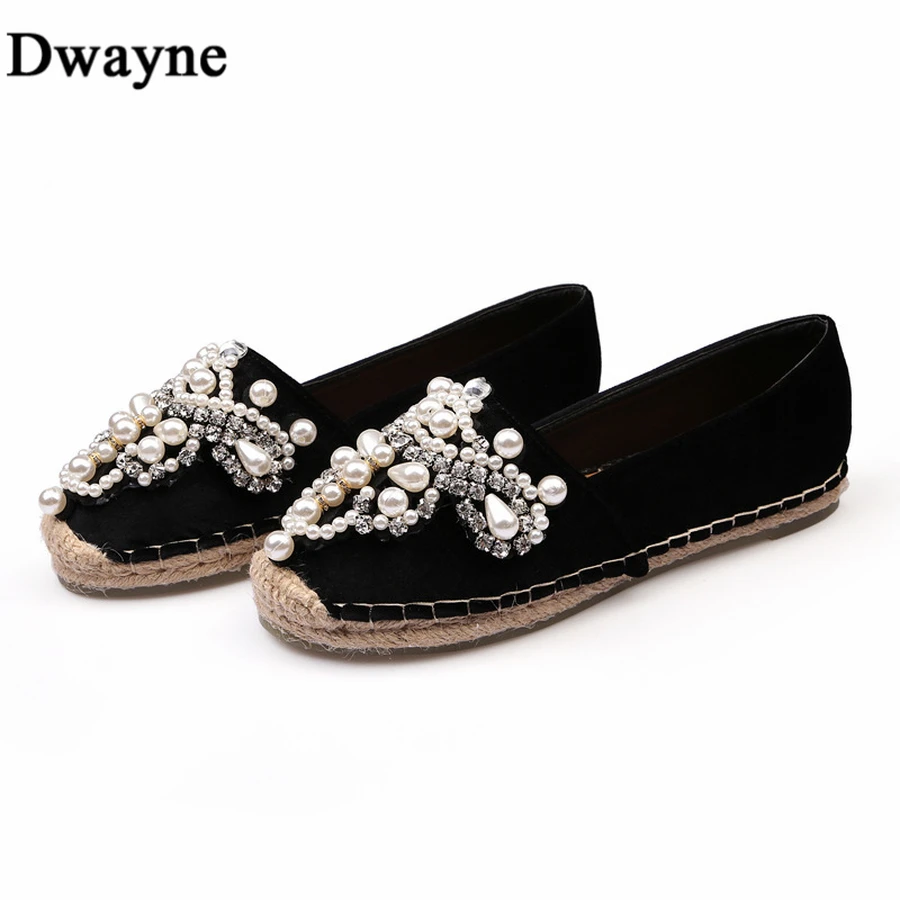 

Dwayne New Ladies round diamond pearl velvet fisherman female leisure shoes women's flats